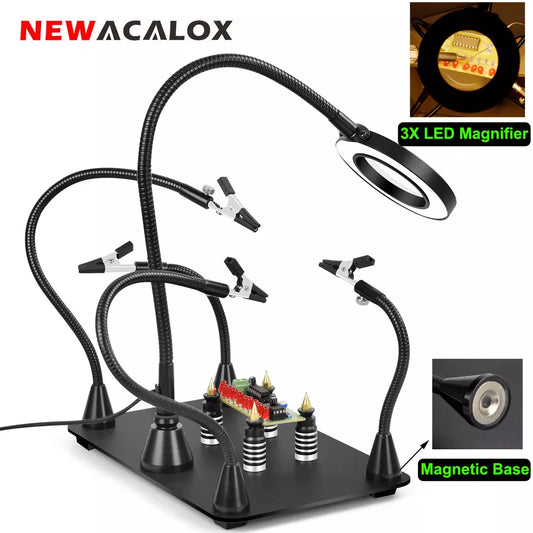 NEWACALOX Helping Hands Soldering Station with 3X LED Magnifier
