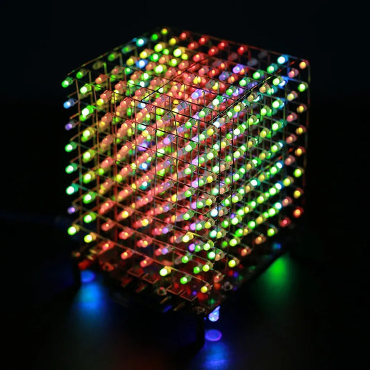 Cubo LED de música 3D RGB colorido 8x8x8 3D8 con control remoto para práctica de soldadura 